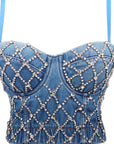 Luqiu Country Denim Beaded Strap Top