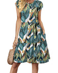 Fashionable Printed Dress with Cap Sleeves