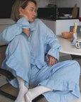Casual Blue Ruffle Design Two-Piece Set