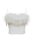 Elegant Feather Embroidered Strapless Top