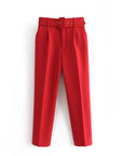 Casual High Waist Straight Leg Pants with Belt