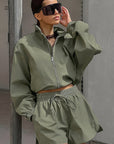 Fashionable Gray Sports Jacket and Shorts Set