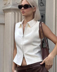 French Style White Lapel Vest for Women