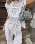 Elegant White Cotton Linen Two-Piece Set
