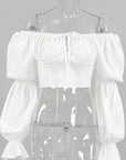 Chic Off-Shoulder Puff Sleeve Tie Long Sleeve Top