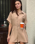 Casual Khaki Jumpsuit with Batwing Sleeves