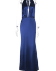 Elegant Deep V Neck Backless Satin Evening Dress