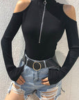 High Neck Zipper Long Sleeve Bodysuit