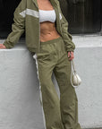 Casual Color Block Hoodie Set for Women