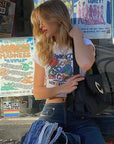 Women's Short Sleeve Crop Top with Asymmetrical Design