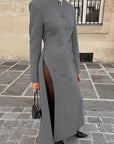 Elegant Gray Long Woolen Coat for Women