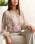 Elegant Solid Color Long Sleeve Puff Sleeve Top