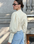 Chic Puff Sleeve Stand Collar Shirt for Autumn