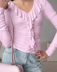 Pink Ruffled Long Sleeve Top for Women