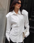 Stylish White Shirt with Shoulder Pads for Women