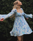 French Romantic Floral Dress with Puff Sleeves