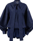 Blue Denim Two-Piece Set with Puff Sleeves
