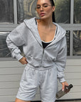 Fashionable Gray Hooded Sweatshirt Set for Women
