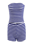 Trendy Color Block Striped Crop Top and Shorts Set