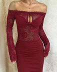 Lace Off-Shoulder Long Sleeve Dress