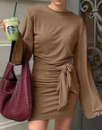 Brown Long Sleeve Knit Dress for Women