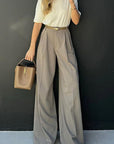 Casual Solid Color Wide Leg Pants for Women