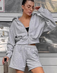 Fashionable Gray Hooded Sweatshirt Set for Women
