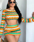 Trendy Colorful Cropped Knit Set for Women