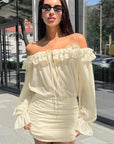French Style Ruffled Dress in Apricot
