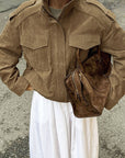 French Vintage Suede Jacket for Autumn and Winter