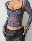 Leopard Print Long Sleeve Slim Top