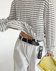 French Vintage Mustard Green Striped Knit T-Shirt