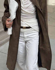 Retro Brown Suede Long Coat for Women