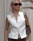 French Style White Lapel Vest for Women