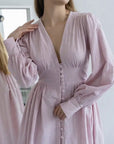 Elegant V-Neck Lantern Sleeve Dress