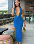 New Women's Deep V Neck Long Dress
