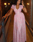 Elegant A-Line Dress with V-Neck and Puff Sleeves