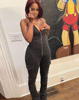 Summer Fashionable Zipper Long Denim Jumpsuit