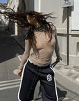 Round Neck Long Sleeve Top with Rhinestones