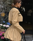 Chic Khaki Two-Piece Suit with Skirt and Jacket