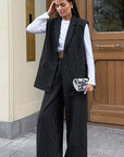 Autumn Women's Striped Sleeveless Suit Set