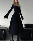 Elegant Long Sleeve Square Neck A-Line Dress