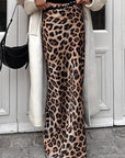 Elegant Satin Leopard Print Midi Skirt