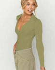 Fashionable Slim Fit Polo Neck Long Sleeve Top