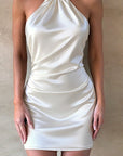 New Sexy Backless Halter Satin Mini Dress