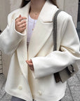 French Vintage Beige Woolen Coat for Women