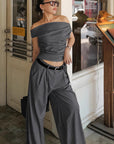 Chic Gray Strapless Two-Piece Suit Set