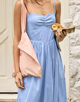Elegant Blue A-Line Dress with Spaghetti Straps