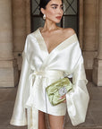 Chic Champagne Satin Tie Waist A-Line Dress