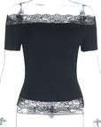 Lace Trim Off-Shoulder Slim Fit Top
